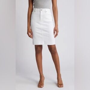 J. Crew Denim Jean White Frayed Hem Pencil Skirt size 30 Knee Length